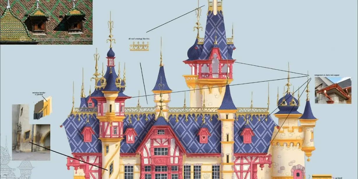 Referencia: Alzado de color del palacio y las torres construidas